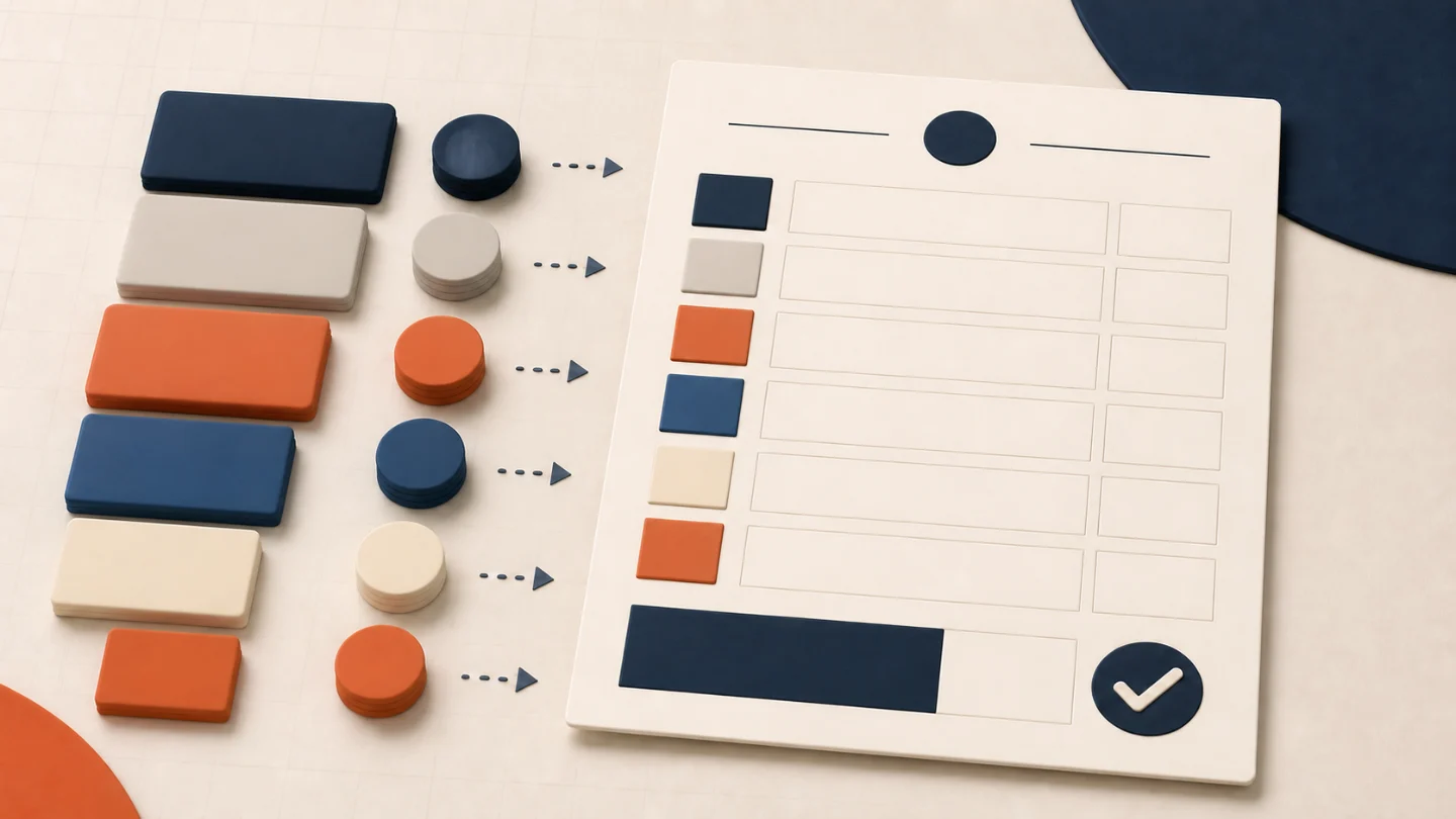 Abstract denomination tiles flowing into an organized count sheet